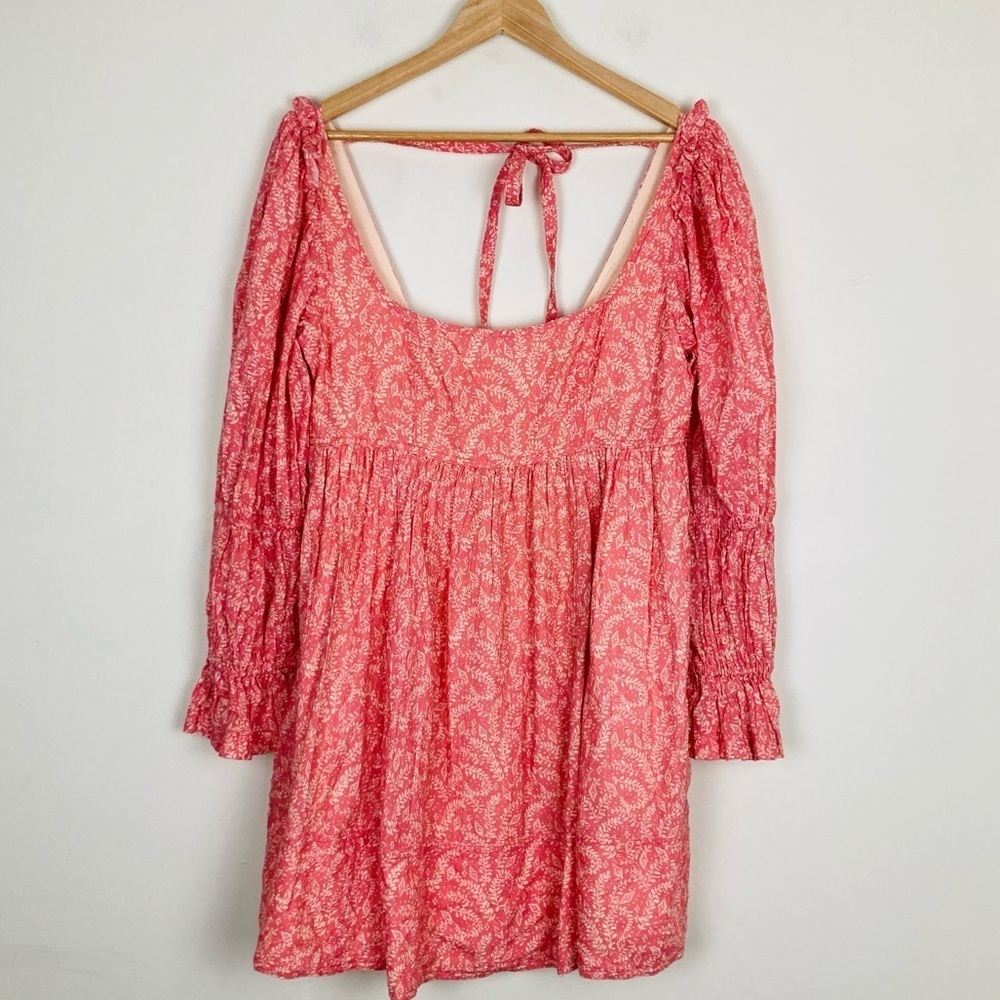 Anthropologie Pilcro pink floral babydoll mini dress with gathered sleeves. L - Picture 8 of 13
